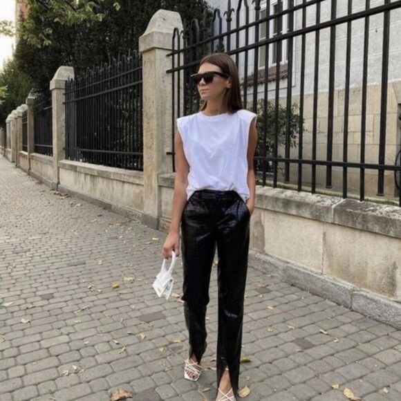 New Zara Faux Leather Croc Embossed Pants Size L - Picture 6 of 12